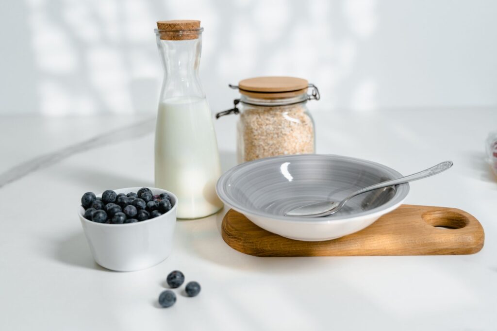 breakfast meal prep ideas in glass jars and containers ready for the week