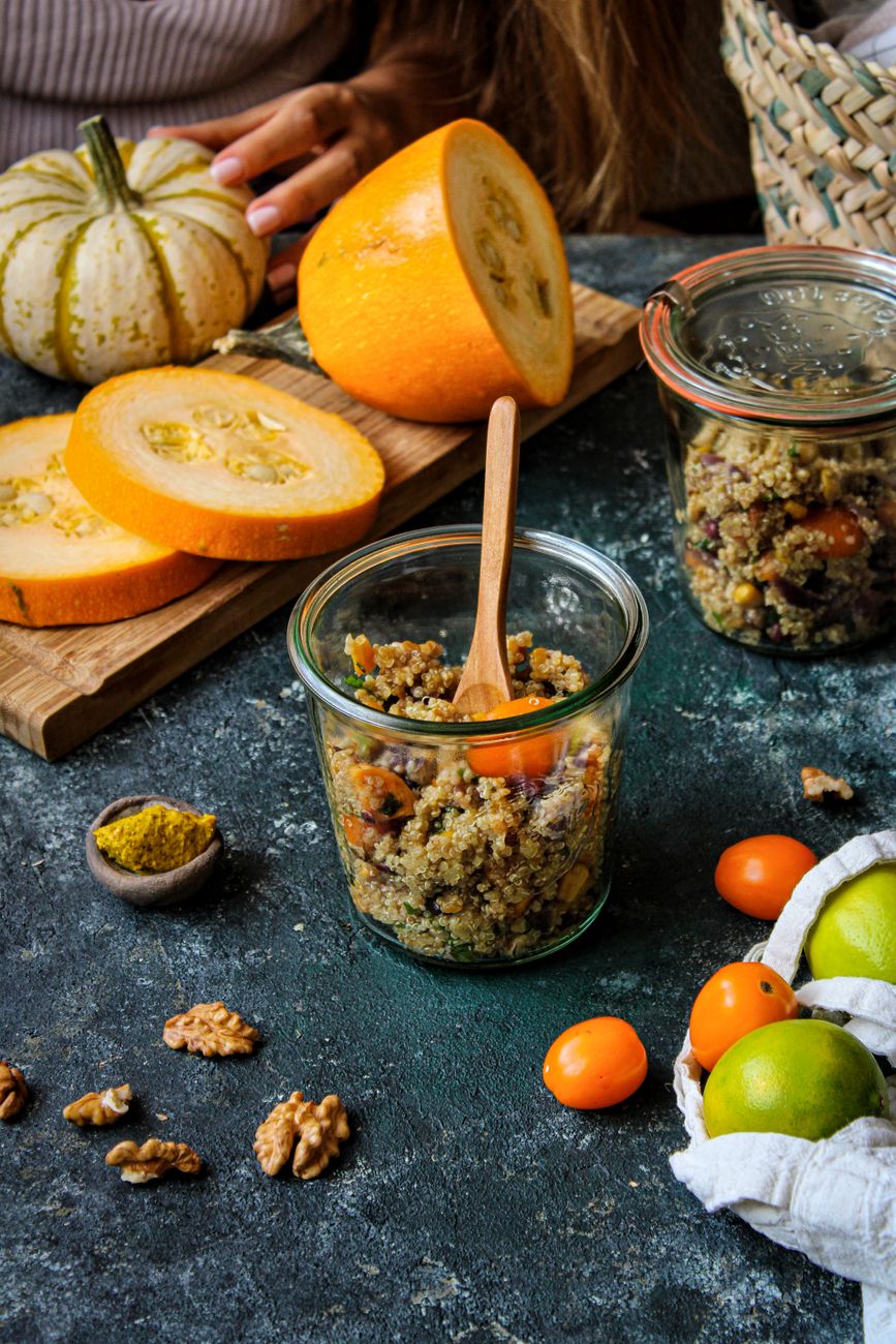 a fresh quinoa salad bowl, one of these easy healthy lunch ideas