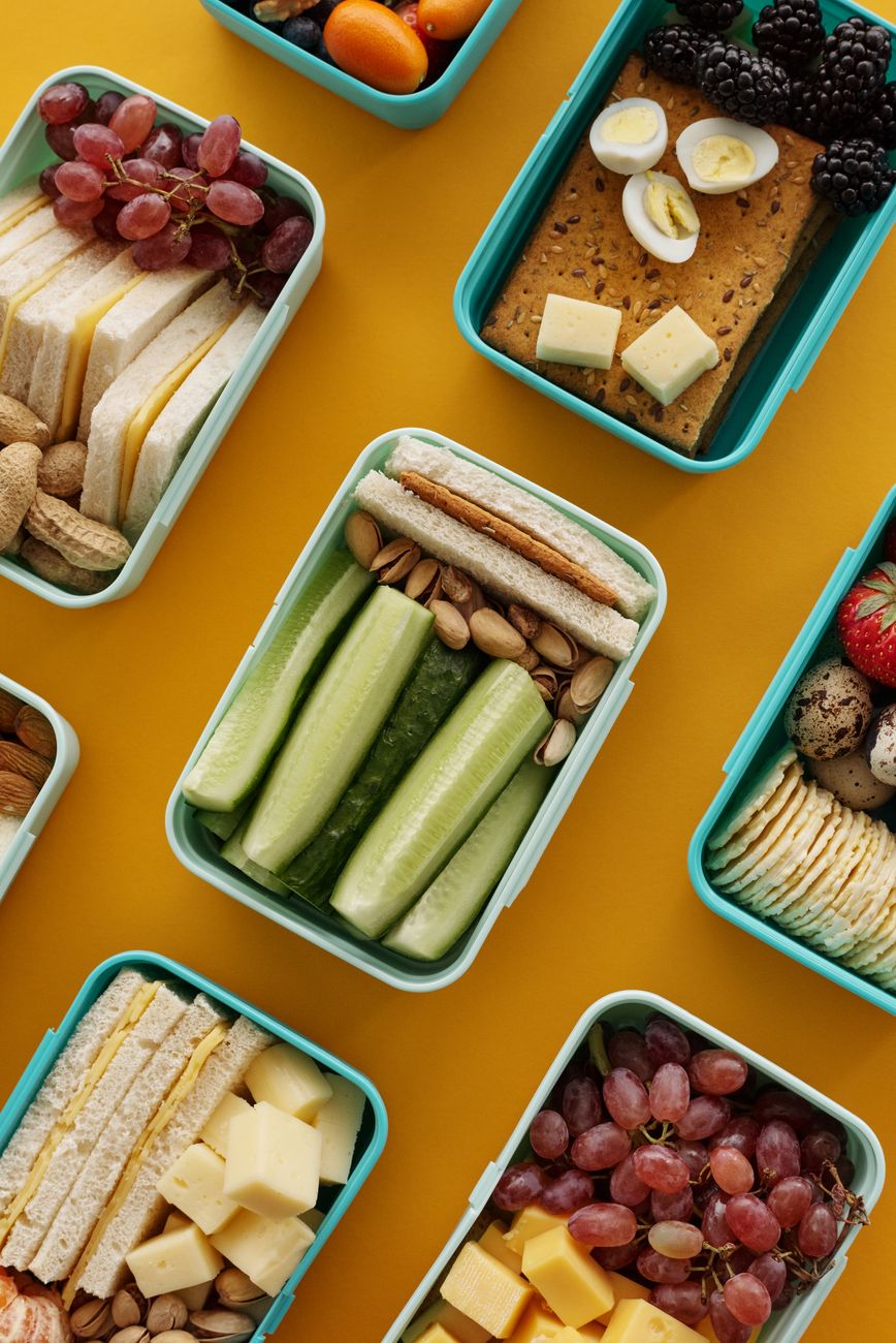 divided bento lunch container packed with no-cook quick lunch for kids