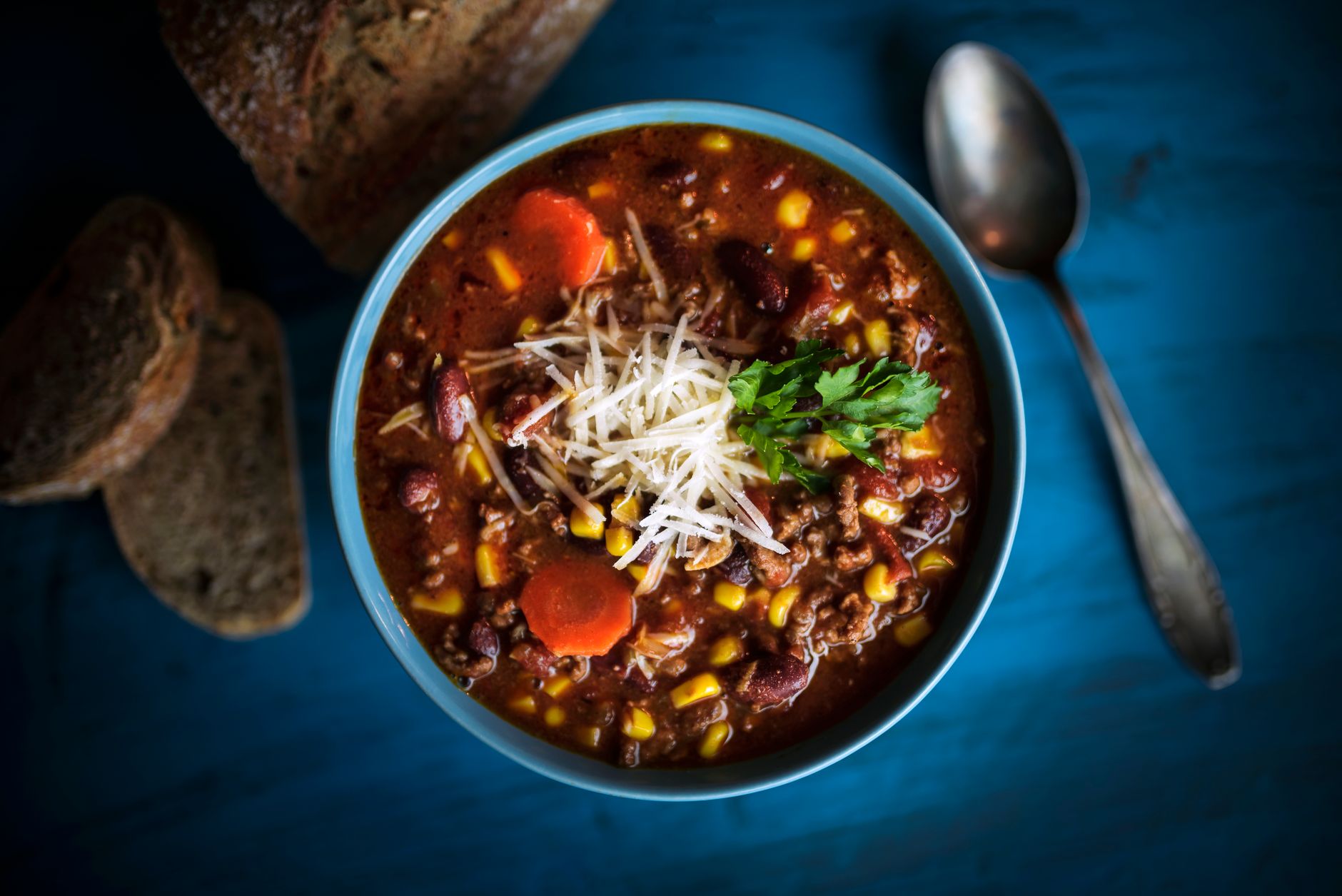 healthy slow cooker chili cooking in a crockpot for freezer meal prep